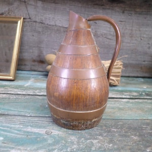 Vintage French Wooden Carved Water Wine or Cider jug pitcher t728