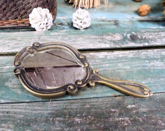 Specchio a mano in bronzo Luigi XV, vintage francese, t559