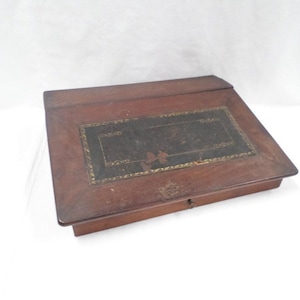 French Antique Mohogany Portable Travel Writing Lap Desk Document Box Writing Case with inkwell 1800s v375