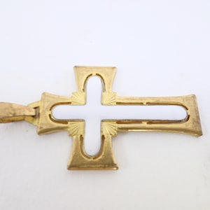 Franse religieuze sieraden vintage vergulde en geëmailleerde kruisbeeldhanger (T279)