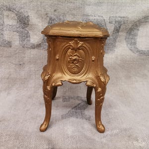 French Vintage Dilecta Bronze Tone Painted Spelter Jewelry Casket / Box (H034)