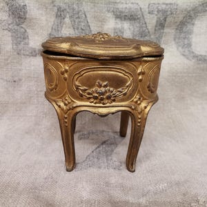 French Vintage Bronze Tone Painted Spelter Jewelry Casket / Box (H033)