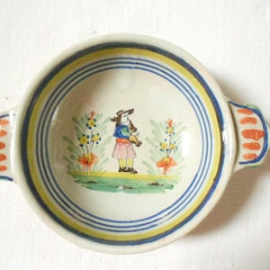 Tigela de cerâmica Quimper, tigela de faiança pintada à mão Petit Breton Lug (A951)