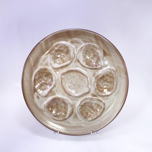 French Vintage Brown / Beige Faience Barbotine Oyster Plate (T320)