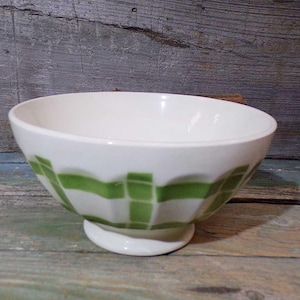 French Vintage King size green geometric Café au Lait Bowl s885