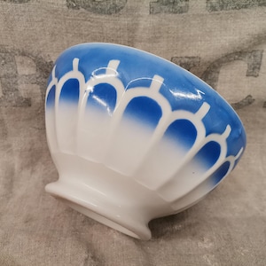 French Vintage Sarreguemines Blue Geometric Extra Large Café au Lait Bowl (H021)