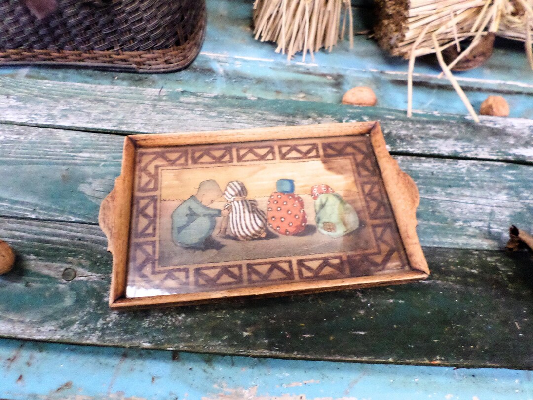 French Vintage Pyrography Children Wooden Tray (A926) - Etsy