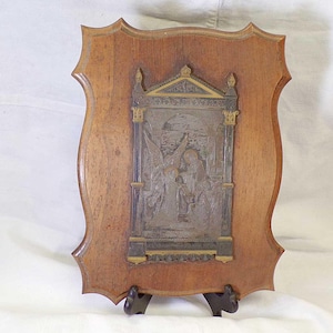 French Religious Antique Frame wall decor Virgin Mary engraving plaque Paris s714