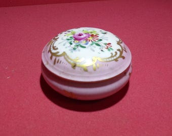 Scatola portaoggetti in porcellana francese vintage dipinta a mano s767