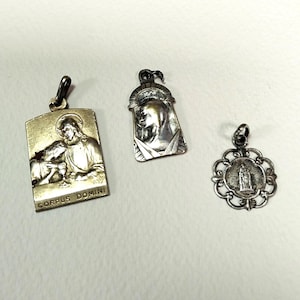 French Antique Communion Religious Medal Pendant  set of 3 (x433)