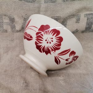 French Vintage Digoin Red Floral Café au Lait Bowl (H020)