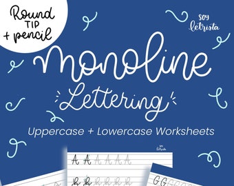 MONOLINE CALLIGRAPHY SHEETS // Monoline Lettering Practice Worksheets / round tip sheets calligraphy // Plantillas de lettering monolinea