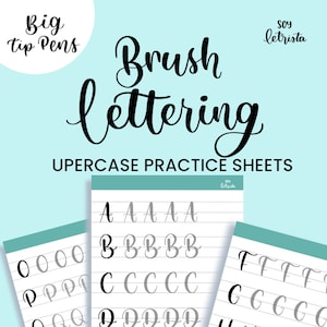 Uppercase Modern Caligraphy Sheets for large pens / Brush Lettering Practice Worksheets / large pens worksheets // Plantillas de lettering