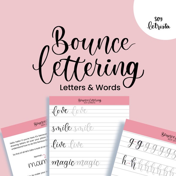 Bounce Lettering Worksheets / Plantillas de Bounce lettering /Bounce calligraphy sheets for lettering/ words lettering worksheets