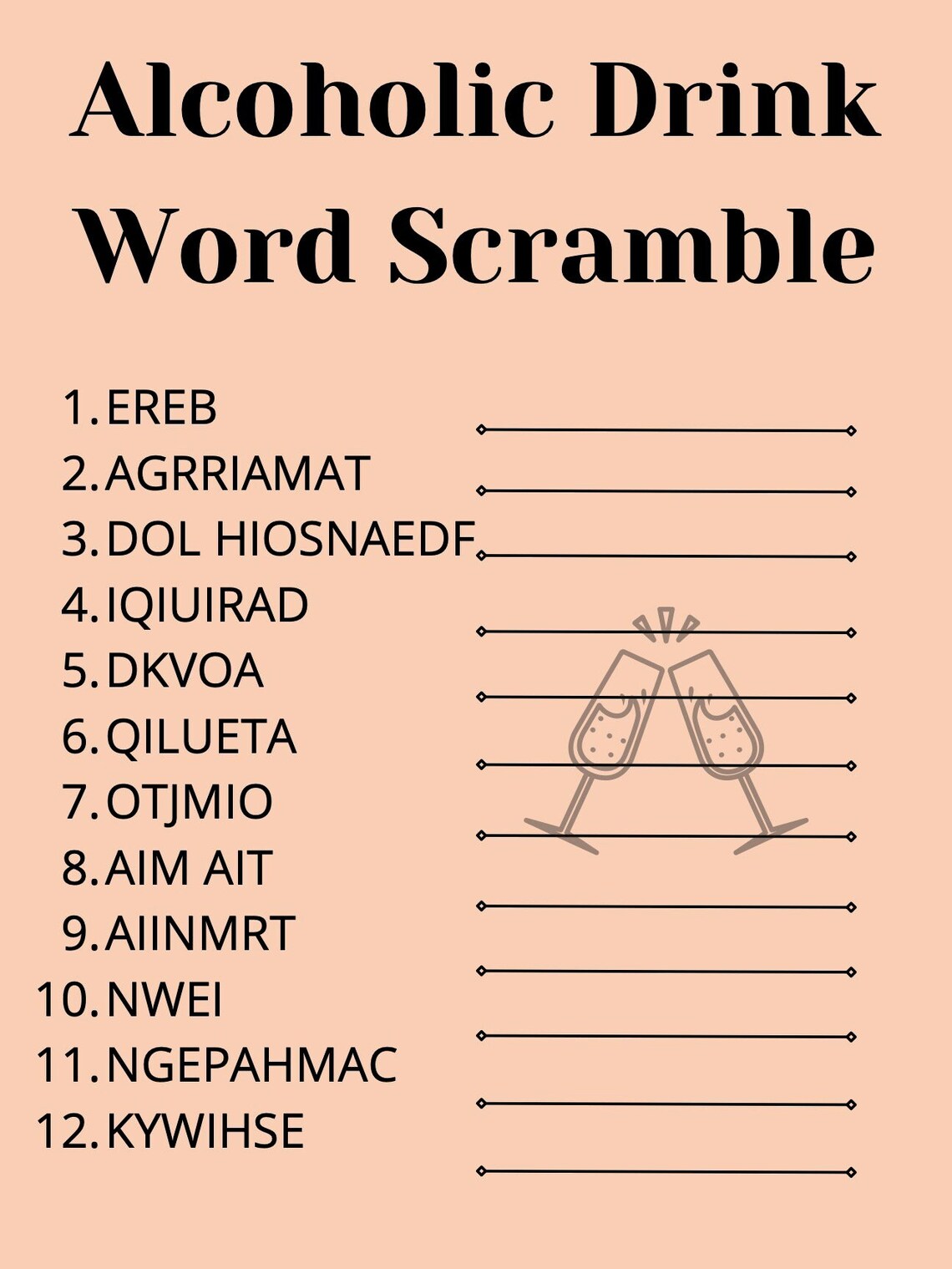 Word Jumble Printout Game With Answers Alcoholic Drinks Etsy Canada