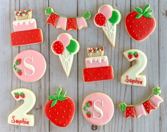 Strawberry Birthday Cookies | Strawberry Party Individually Wrapped Favors