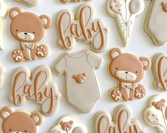 Neutral Bear Baby Shower Cookies | We Can Bearly Wait Cookies