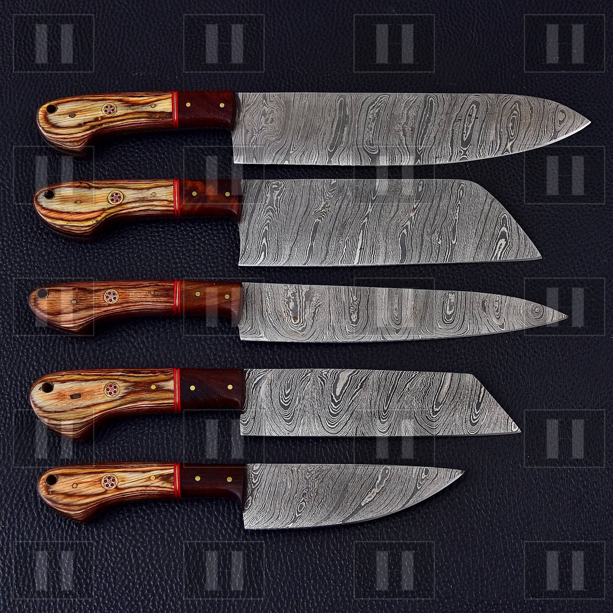 5 pieces chef knives set, Chef knife, Santoku knife, Peel knife, vegetable  knife, overall 54 inches full tang hand forged Damascus steel blade, custom