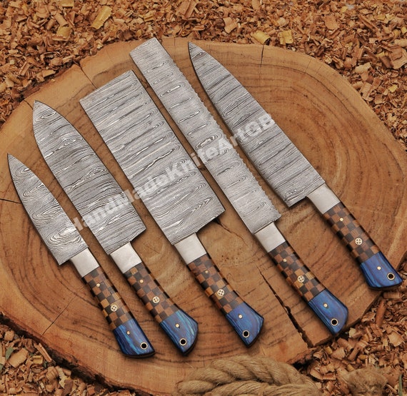 Handmade Chef Knife Set of 5pcs With Leather Sheath, D2 Steel Chef Set, Kitchen  Knives Set, Japanese Knife , Best Anniversary Gift for Him 