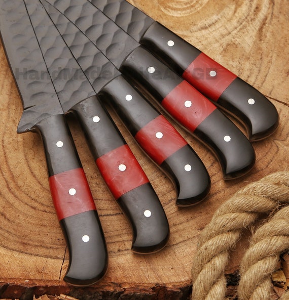 Handmade Chef Set With Leather Sheath, D2 Steel Black Coated Chef Knife  Set, Kitchen Knives Japanese Knife Set Best Anniversary Gift for Him 