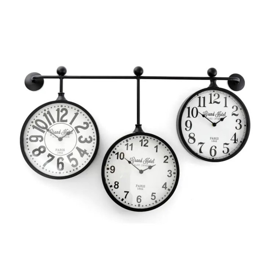 Retro Black Metal Wall Clocks Set of 3 Hanging Etsy