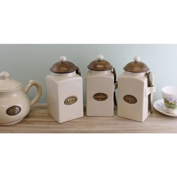 Ceramic Tea Coffee Sugar Canisters Etsy UK