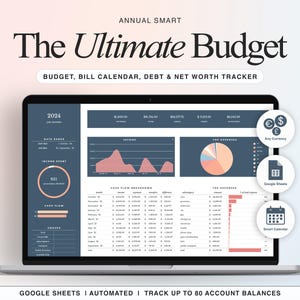 Annual Budget Spreadsheet for Google Sheets, Monthly Weekly Biweekly Paycheck Budget Planner Template, Debt Payoff Tracker, Bill Calendar