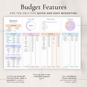 Budgetplanner voor Google Spreadsheets, maandelijkse budgetspreadsheet, salarisbudgettracker, wekelijkse budgetsjabloon, tweewekelijkse begroting, budgettering afbeelding 3