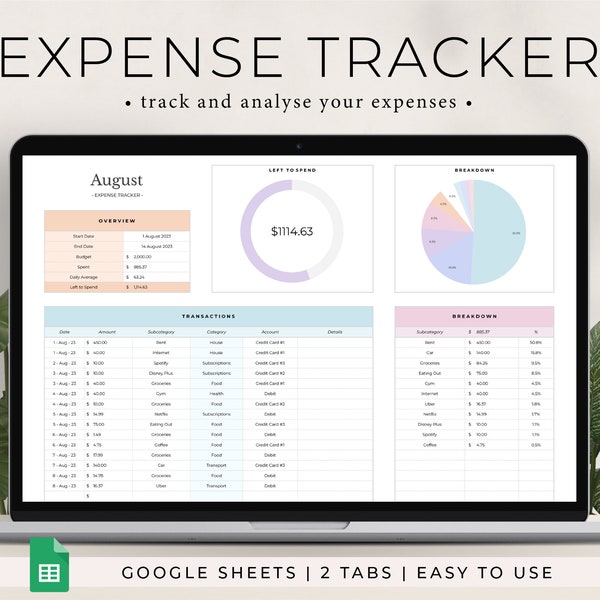 Hoja de cálculo de seguimiento de gastos para Google Sheets, plantilla de seguimiento de gastos, planificador de finanzas personales, seguimiento de gastos, hoja de cálculo de presupuesto