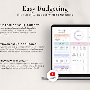 Budgetplanner voor Google Spreadsheets, maandelijkse budgetspreadsheet, salarisbudgettracker, wekelijkse budgetsjabloon, tweewekelijkse begroting, budgettering afbeelding 2