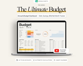 Ultimate Budget Spreadsheet Google Sheets With Annual Budget Planner, Debt Payoff Tracker, Savings Tracker, Net Worth Tracker, Bill Calendar