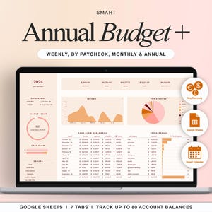 Annual Budget Spreadsheet Google Sheets Budget Template Monthly Budget Tracker Financial Planner Expense Tracker Bill Tracker Debt Tracker