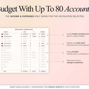 Budget with up to 80 accounts in the Google Sheets ultimate annual budget spreadsheet