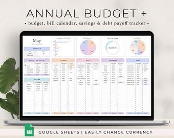 Annual Budget Spreadsheet, Google Sheets Budget Template, Bill Calendar, Personal Finance Dashboard, Monthly Budget Planner Google Sheets