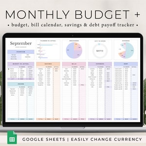 Monthly Budget Spreadsheet, Google Sheets Monthly Budget Planner, Bill Calendar, Sinking Fund Tracker, Debt Snowball Spreadsheet Template