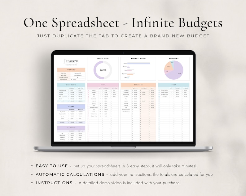 Budgetplanner voor Google Spreadsheets, maandelijkse budgetspreadsheet, salarisbudgettracker, wekelijkse budgetsjabloon, tweewekelijkse begroting, budgettering afbeelding 7