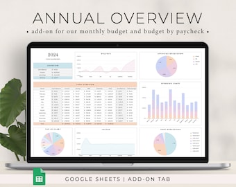 ADD-ON: Annual budget overview add-on for our monthly budget and budget by paycheck. Includes 1 tab only.