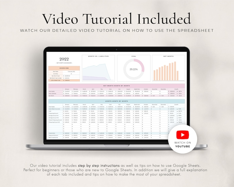 Net Worth Tracker Spreadsheet for Google Sheets, Net Worth Calculator Dashboard, Assets & Liabilities Template, Personal Finance Planner imagem 4