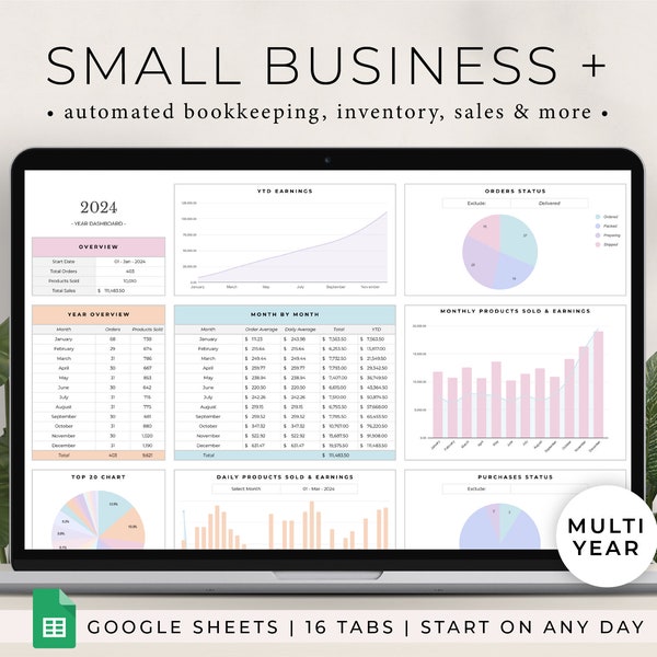 Small Business Spreadsheet for Google Sheets, Inventory Tracker, Bookkeeping Spreadsheet, Sales Tracker, Pricing Calculator, Order Tracker