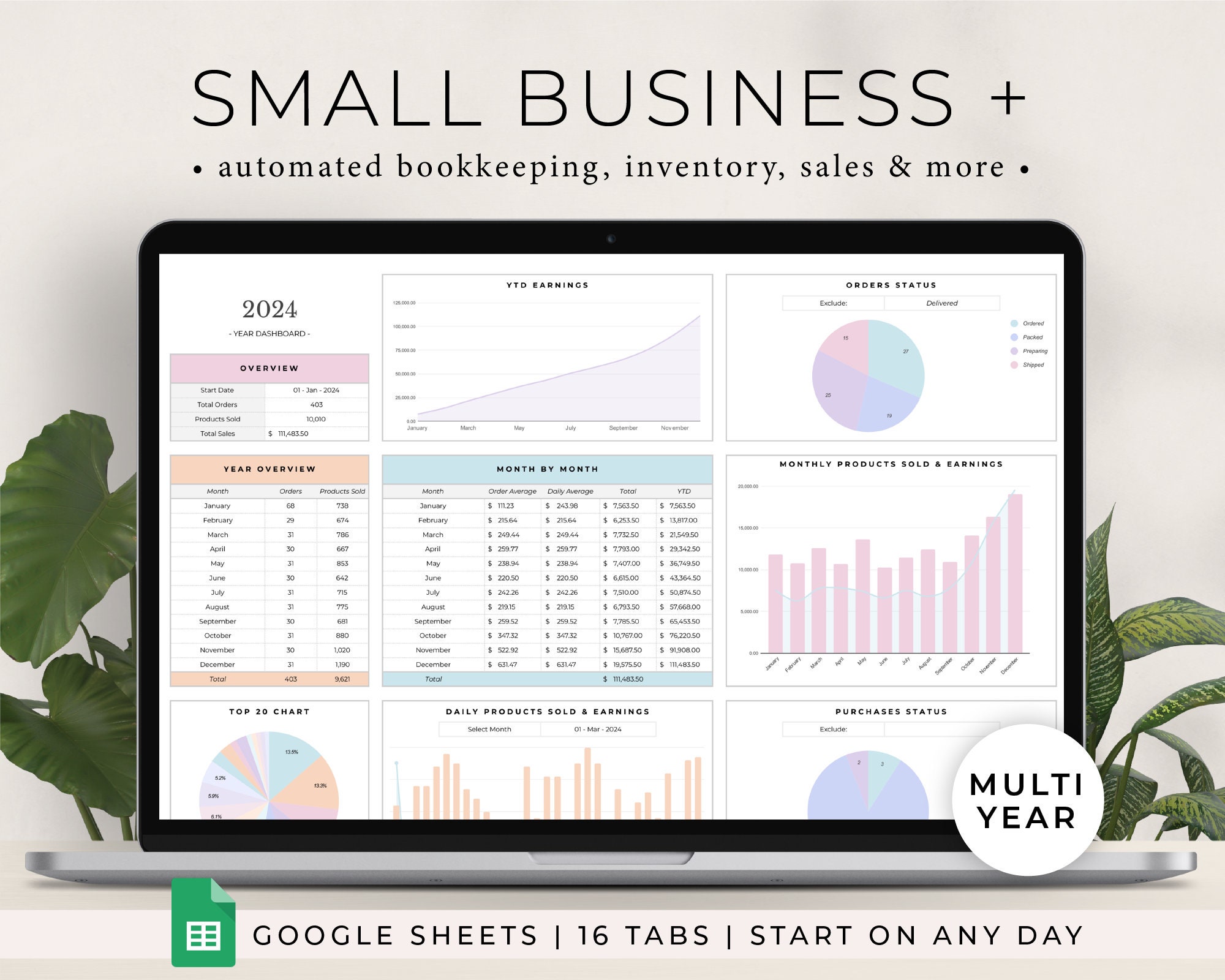 Small Business Spreadsheet for Google Sheets, Inventory Tracker ...