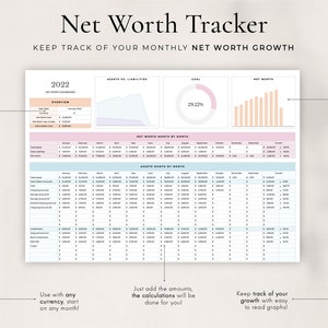 Net Worth Tracker Spreadsheet for Google Sheets, Net Worth Calculator Dashboard, Assets & Liabilities Template, Personal Finance Planner imagem 3