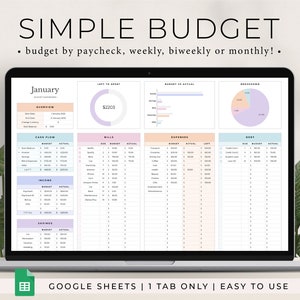 Planificateur de budget pour Google Sheets, feuille de calcul budgétaire mensuelle, suivi du budget des chèques de paie, modèle de budget hebdomadaire, budget bihebdomadaire, budgétisation
