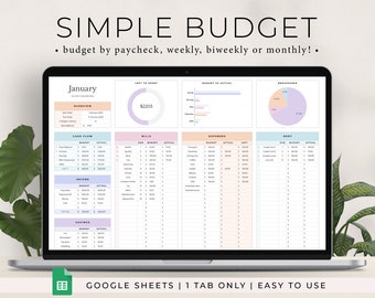 Budgetplaner für Google Sheets, monatliche Budgettabelle, Gehaltsabrechnungsbudget-Tracker, Wochenbudgetvorlage, zweiwöchentliches Budget, Budgetierung