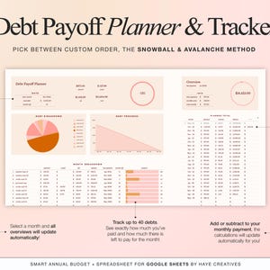 Debt tracker tab with snowball and avalanche payment strategies for managing multiple debts