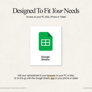 Puede incluir: Gr&aacute;fico con el logotipo de Google Sheets, un icono de documento verde con una cuadr&iacute;cula blanca, sobre un fondo blanco. El texto dice "Dise&ntilde;ado para satisfacer sus necesidades" y "Edite su hoja de c&aacute;lculo en su navegador en su PC o Mac".