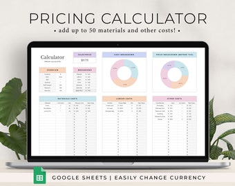 Pricing Calculator Spreadsheet, Price Handmade Products Google Sheet Template, Product Pricing Calculator, Pricing Guide, Pricing Worksheet