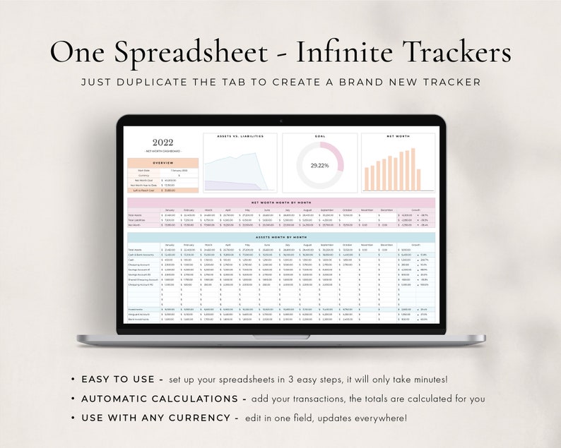 Net Worth Tracker Spreadsheet for Google Sheets, Net Worth Calculator Dashboard, Assets & Liabilities Template, Personal Finance Planner imagem 6