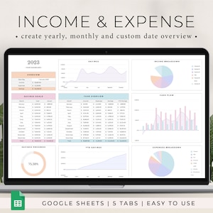 Spreadsheet voor inkomsten en uitgaven voor Google Spreadsheets, maandelijkse onkostenregistratie, persoonlijke financiële planner, boekhouding voor kleine bedrijven