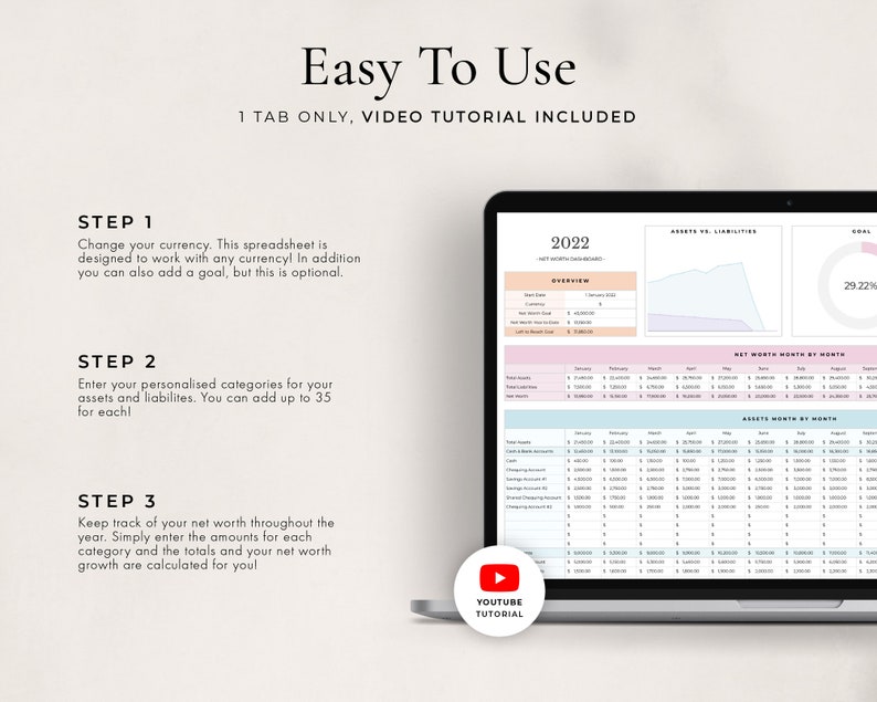 Net Worth Tracker Spreadsheet for Google Sheets, Net Worth Calculator Dashboard, Assets & Liabilities Template, Personal Finance Planner imagem 2