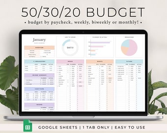 50/30/20 Budget Spreadsheet for Google Sheets, Monthly Budget Planner Spreadsheet, Paycheck Budget Tracker, Weekly Budget, 70/20/10 Budget